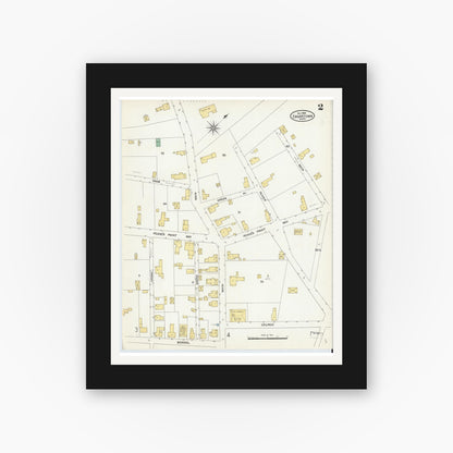 Old map wall art mockup — black gallery frame with white mat — Sanborn Fire Insurance Map from Edgartown, Dukes County, Massachusetts (1904), Sheet #0002