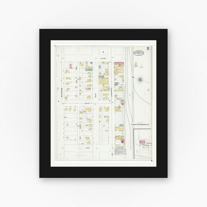 Old map wall art mockup — black gallery frame with white mat — Sanborn Fire Insurance Map from Pierce City, Lawrence County, Missouri (1902), Sheet #0003