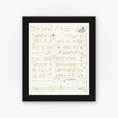 Old map wall art mockup — black gallery frame with white mat — Sanborn Fire Insurance Map from Webster City, Hamilton County, Iowa (1915), Sheet #0012