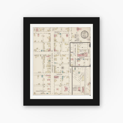 Old map wall art mockup — black gallery frame with white mat — Sanborn Fire Insurance Map from Dublin, Wayne County, Indiana (1886), Sheet #0001