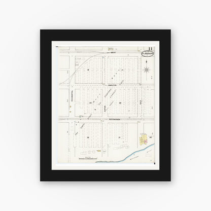 Old map wall art mockup — black gallery frame with white mat — Sanborn Fire Insurance Map from Fort Madison, Lee County, Iowa (1889), Sheet #0011