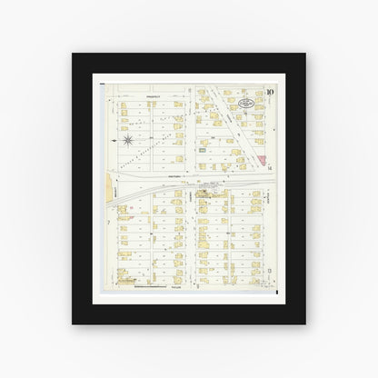 Old map wall art mockup — black gallery frame with white mat — Sanborn Fire Insurance Map from Findlay, Hancock County, Ohio (1908), Sheet #0010