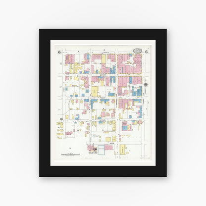 Old map wall art mockup — black gallery frame with white mat — Sanborn Fire Insurance Map from Laredo, Webb County, Texas (1925), Sheet #0006