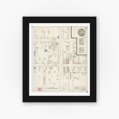Old map wall art mockup — black gallery frame with white mat — Sanborn Fire Insurance Map from Shelby, Ricland County, Ohio (1884) - Complete Map Set