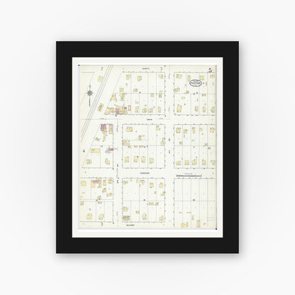 Old map wall art mockup — black gallery frame with white mat — Sanborn Fire Insurance Map from Peotone, Will County, Illinois (1914), Sheet #0005