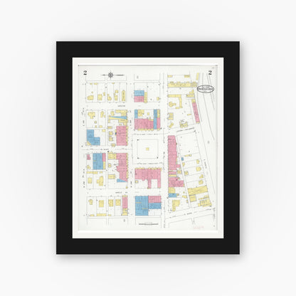 Old map wall art mockup — black gallery frame with white mat — Sanborn Fire Insurance Map from Mountain Grove, Wright County, Missouri (1929), Sheet #0002