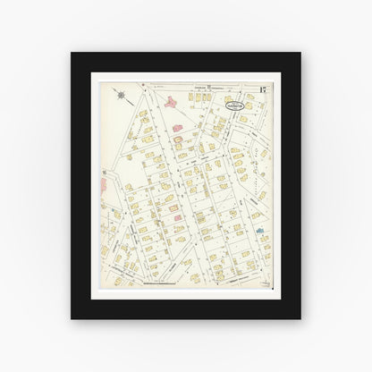 Old map wall art mockup — black gallery frame with white mat — Sanborn Fire Insurance Map from Huntington, Huntington County, Indiana (1912), Sheet #0017