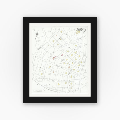 Old map wall art mockup — black gallery frame with white mat — Sanborn Fire Insurance Map from Pinehurst, Moore County, North Carolina (1927), Sheet #0004