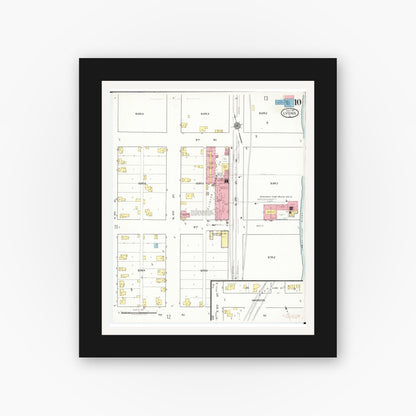 Old map wall art mockup — black gallery frame with white mat — Sanborn Fire Insurance Map from Lyons, Clinton County, Iowa (1917), Sheet #0010