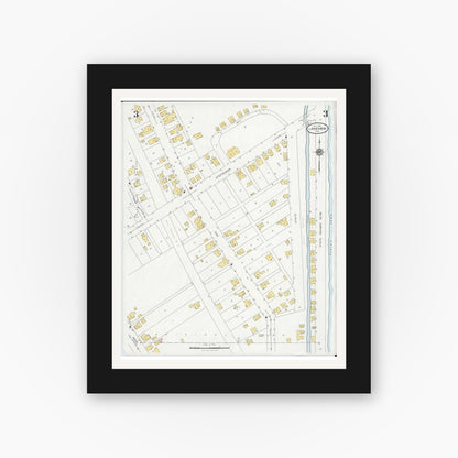 Old map wall art mockup — black gallery frame with white mat — Sanborn Fire Insurance Map from Lakeview, Logan County, Ohio (1929), Sheet #0003