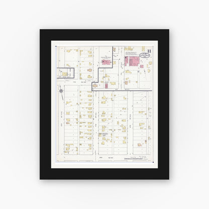 Old map wall art mockup — black gallery frame with white mat — Sanborn Fire Insurance Map from Little Falls, Morrison County, Minnesota (1915), Sheet #0011