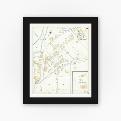 Old map wall art mockup — black gallery frame with white mat — Sanborn Fire Insurance Map from Philipsburg, Centre County, Pennsylvania (1910), Sheet #0009