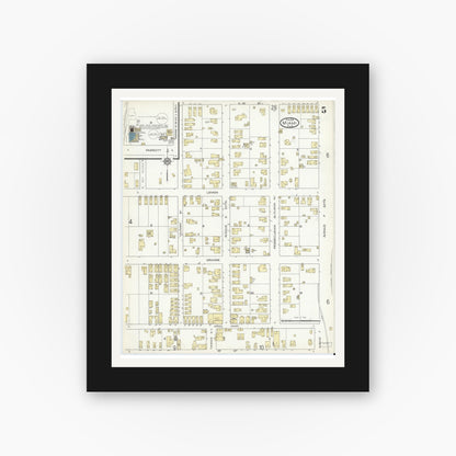 Old map wall art mockup — black gallery frame with white mat — Sanborn Fire Insurance Map from Miami, Dade County, Florida (1914), Sheet #0005