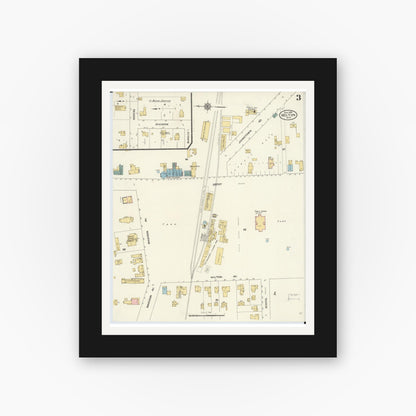 Old map wall art mockup — black gallery frame with white mat — Sanborn Fire Insurance Map from Milton, Rock County, Wisconsin (1909), Sheet #0003