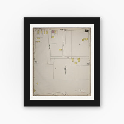 Old map wall art mockup — black gallery frame with white mat — Sanborn Fire Insurance Map from Worcester, Worcester County, Massachusetts (1910), Sheet #0160