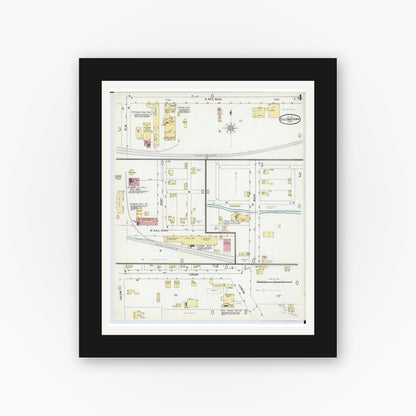 Old map wall art mockup — black gallery frame with white mat — Sanborn Fire Insurance Map from Columbiana, Columbiana County, Ohio (1901), Sheet #0004