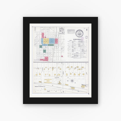 Old map wall art mockup — black gallery frame with white mat — Sanborn Fire Insurance Map from Lamar, Barton County, Missouri (1902) - Complete Map Set