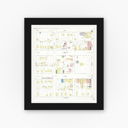 Old map wall art mockup — black gallery frame with white mat — Sanborn Fire Insurance Map from Rockwell City, Calhoun County, Iowa (1909), Sheet #0003