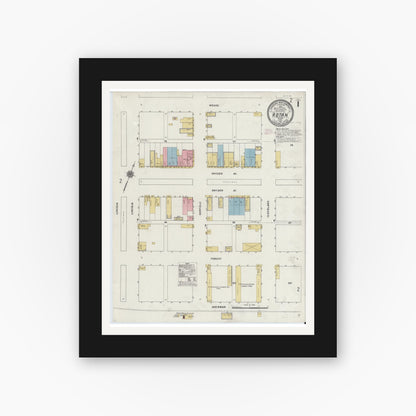 Old map wall art mockup — black gallery frame with white mat — Sanborn Fire Insurance Map from Rotan, Fisher County, Texas (1911) - Complete Map Set