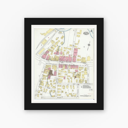 Old map wall art mockup — black gallery frame with white mat — Sanborn Fire Insurance Map from Webster, Worcester County, Massachusetts (1920), Sheet #0004