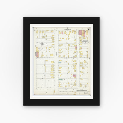 Old map wall art mockup — black gallery frame with white mat — Sanborn Fire Insurance Map from Greenfield, Highland County, Ohio (1899), Sheet #0002