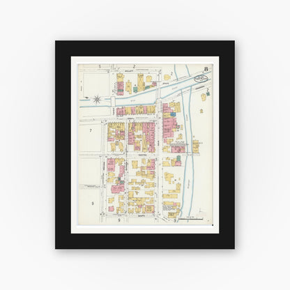 Old map wall art mockup — black gallery frame with white mat — Sanborn Fire Insurance Map from Fort Plain, Montgomery County, New York (1906), Sheet #0008