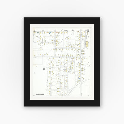 Old map wall art mockup — black gallery frame with white mat — Sanborn Fire Insurance Map from Plano, Collin County, Texas (1949), Sheet #0005