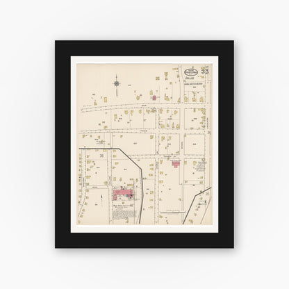 Old map wall art mockup — black gallery frame with white mat — Sanborn Fire Insurance Map from Gastonia, Gaston County, North Carolina (1922), Sheet #0035