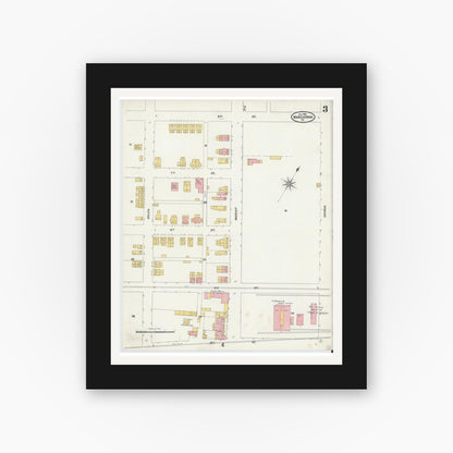 Old map wall art mockup — black gallery frame with white mat — Sanborn Fire Insurance Map from Marcus Hook, Chester County, Pennsylvania (1905), Sheet #0003
