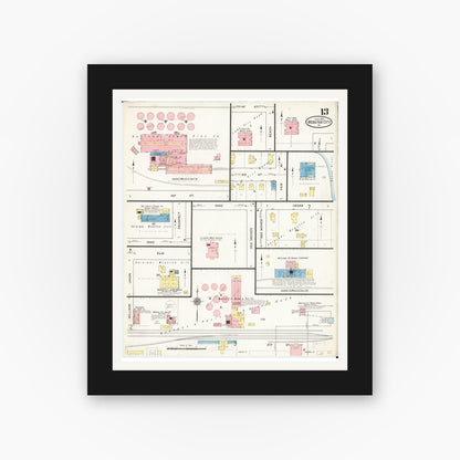 Old map wall art mockup — black gallery frame with white mat — Sanborn Fire Insurance Map from Webster City, Hamilton County, Iowa (1915), Sheet #0013