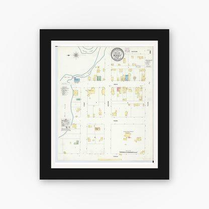 Old map wall art mockup — black gallery frame with white mat — Sanborn Fire Insurance Map from Hersey, Osceola County, Michigan (1908) - Complete Map Set