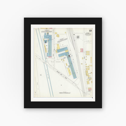 Old map wall art mockup — black gallery frame with white mat — Sanborn Fire Insurance Map from Bristol, Bucks County, Pennsylvania (1903), Sheet #0013