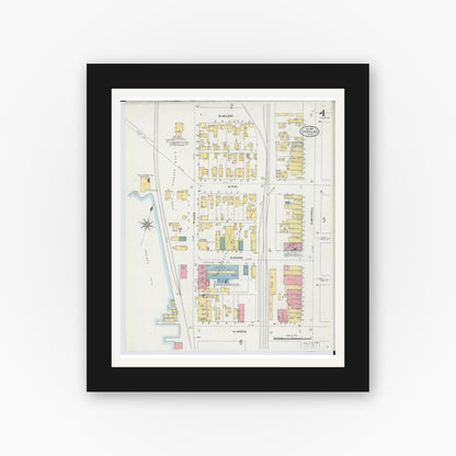 Old map wall art mockup — black gallery frame with white mat — Sanborn Fire Insurance Map from Cadillac, Wexford County, Michigan (1906), Sheet #0004