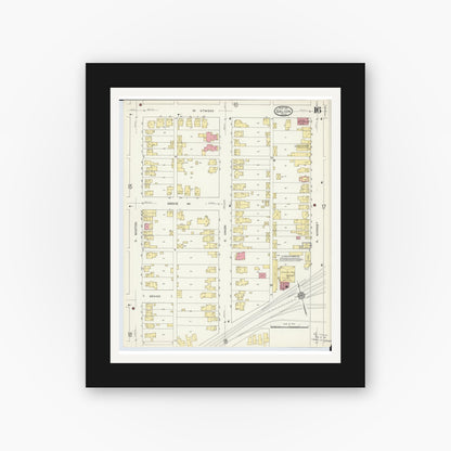 Old map wall art mockup — black gallery frame with white mat — Sanborn Fire Insurance Map from Galion, Crawford County, Ohio (1913), Sheet #0016