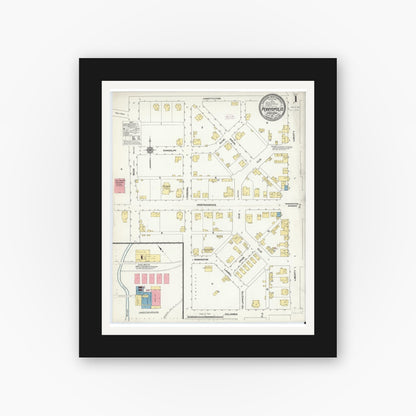 Old map wall art mockup — black gallery frame with white mat — Sanborn Fire Insurance Map from Perryopolis, Fayette County, Pennsylvania (1911) - Complete Map Set