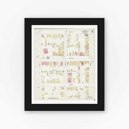 Old map wall art mockup — black gallery frame with white mat — Sanborn Fire Insurance Map from Eaton, Preble County, Ohio (1899), Sheet #0004