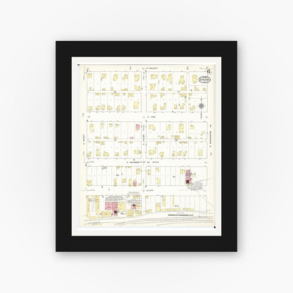Old map wall art mockup — black gallery frame with white mat — Sanborn Fire Insurance Map from Denison, Crawford County, Iowa (1913), Sheet #0006