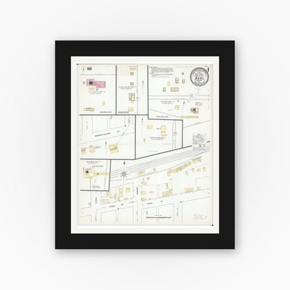 Old map wall art mockup — black gallery frame with white mat — Sanborn Fire Insurance Map from Buhl, Saint Louis County, Minnesota (1909), Sheet #0001