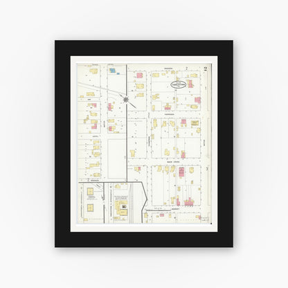 Old map wall art mockup — black gallery frame with white mat — Sanborn Fire Insurance Map from Charlestown, Clark County, Indiana (1911), Sheet #0002