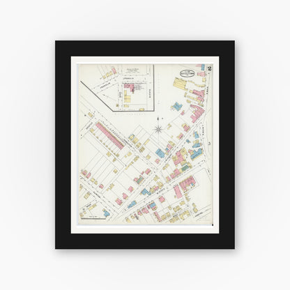 Old map wall art mockup — black gallery frame with white mat — Sanborn Fire Insurance Map from Doylestown, Bucks County, Pennsylvania (1896), Sheet #0002
