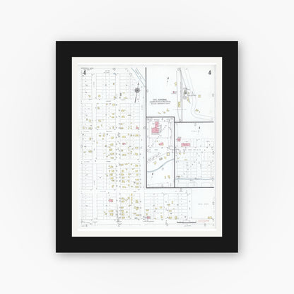 Old map wall art mockup — black gallery frame with white mat — Sanborn Fire Insurance Map from Henderson, Sibley County, Minnesota (1947), Sheet #0004