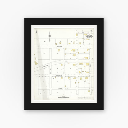 Old map wall art mockup — black gallery frame with white mat — Sanborn Fire Insurance Map from Rockwall, Rockwall County, Texas (1923), Sheet #0002