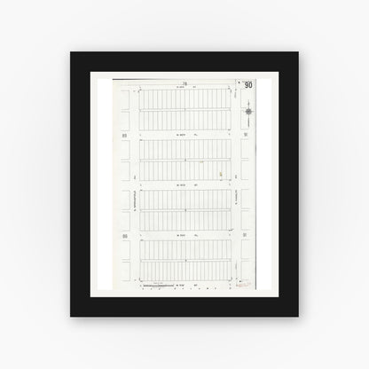 Old map wall art mockup — black gallery frame with white mat — Sanborn Fire Insurance Map from Chicago, Cook County, Illinois (1920), Sheet #0090