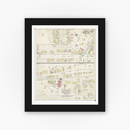 Old map wall art mockup — black gallery frame with white mat — Sanborn Fire Insurance Map from Marietta, Washington County, Ohio (1915), Sheet #0007