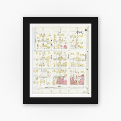 Old map wall art mockup — black gallery frame with white mat — Sanborn Fire Insurance Map from Valparaiso, Porter County, Indiana (1905), Sheet #0003