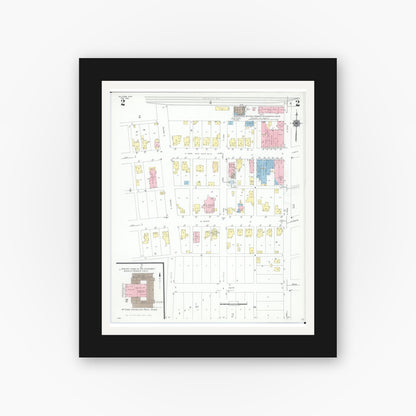 Old map wall art mockup — black gallery frame with white mat — Sanborn Fire Insurance Map from McComb, Hancock County, Ohio (1946), Sheet #0002