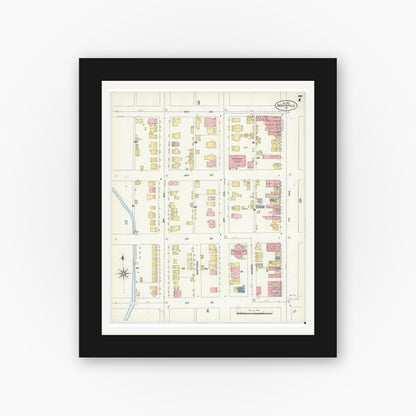 Old map wall art mockup — black gallery frame with white mat — Sanborn Fire Insurance Map from Beaver Falls, Beaver County, Pennsylvania (1907), Sheet #0007