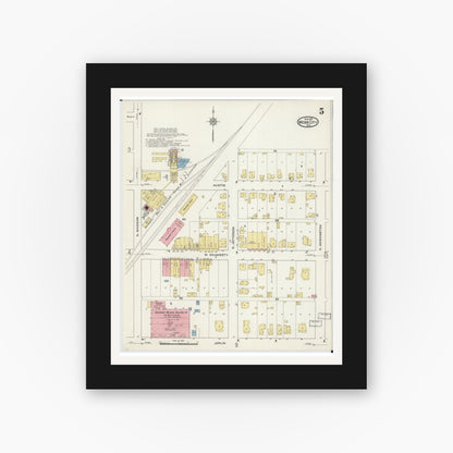 Old map wall art mockup — black gallery frame with white mat — Sanborn Fire Insurance Map from Webb City, Jasper County, Missouri (1915), Sheet #0005