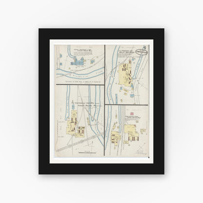 Old map wall art mockup — black gallery frame with white mat — Sanborn Fire Insurance Map from Coatesville, Chester County, Pennsylvania (1886), Sheet #0004