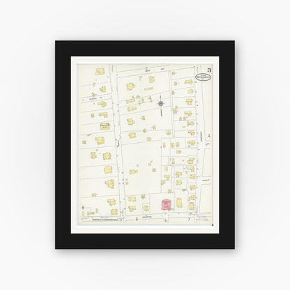Old map wall art mockup — black gallery frame with white mat — Sanborn Fire Insurance Map from Nacogdoches, Nacogdoches County, Texas (1912), Sheet #0003